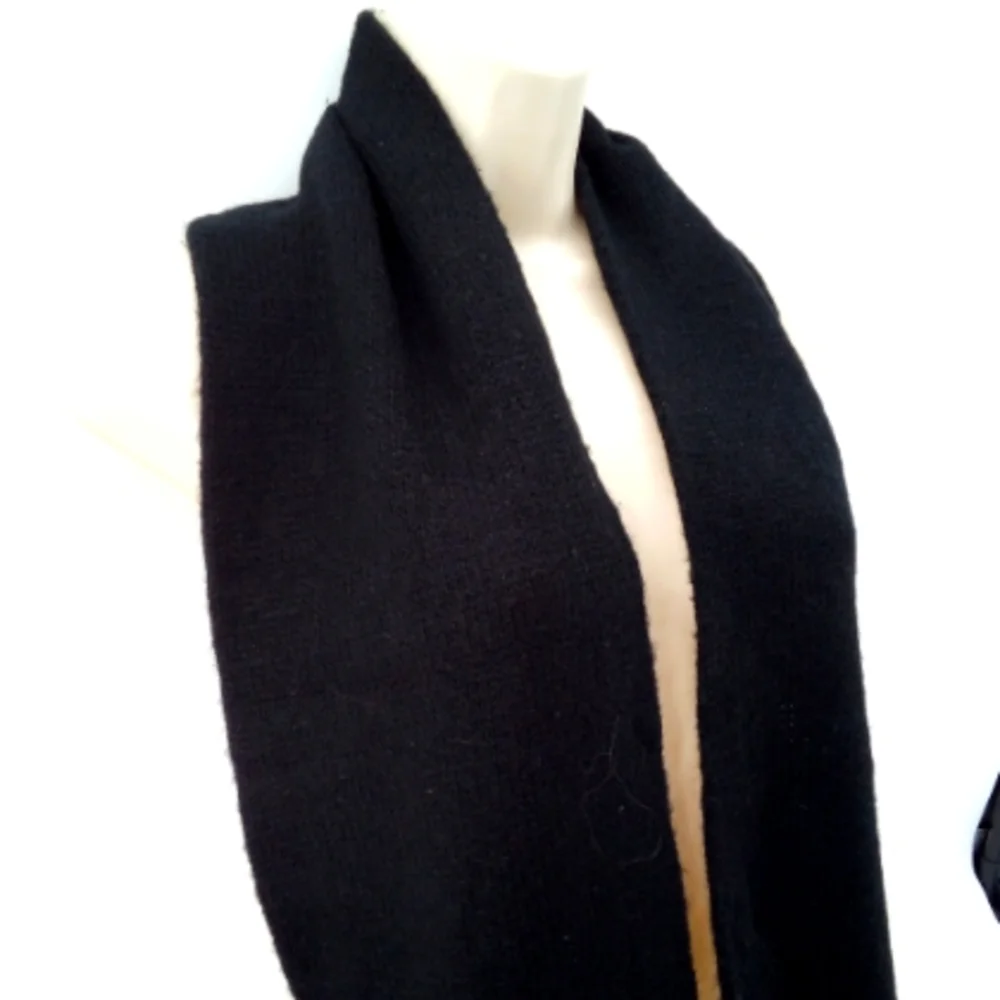 Vintage Wool Black Fringe Neck Scarf